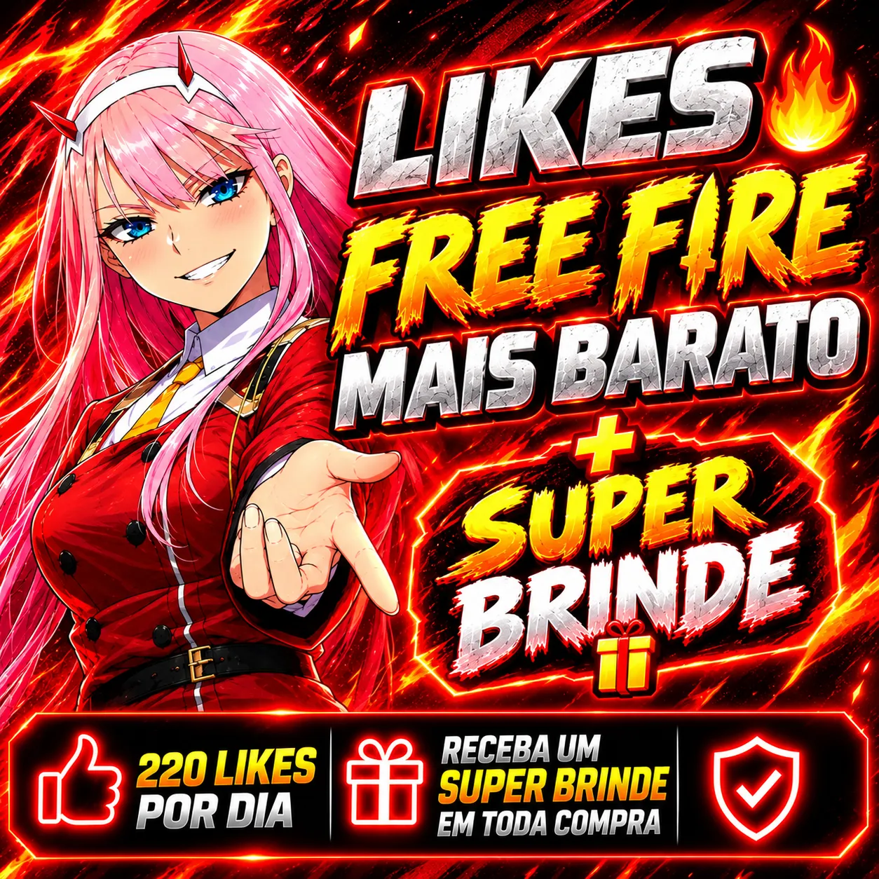 Likes Free Fire + Super Brindes - Via Id - Receba 220 Likes â imagem 1