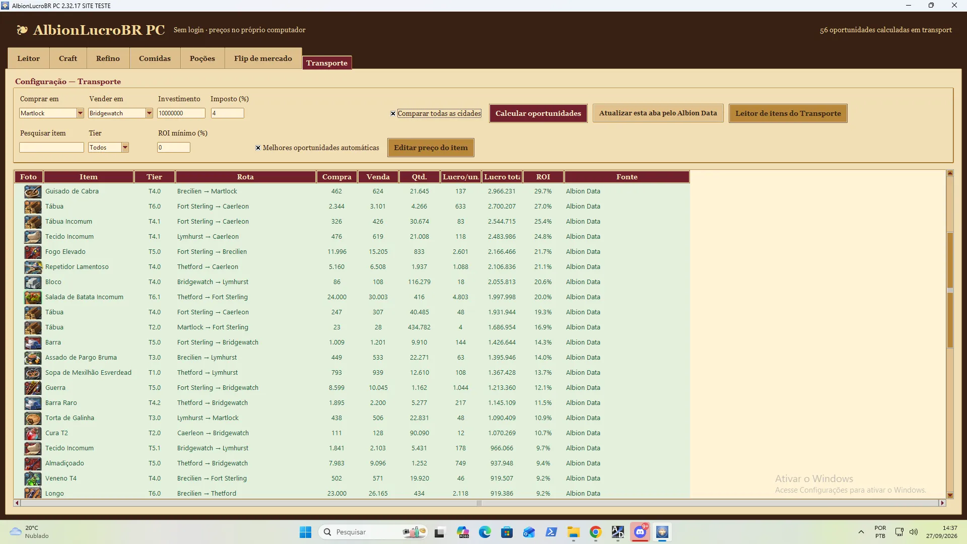 AlbionLucroBR PC | Análise de craft, refino e mercado | — imagem 8