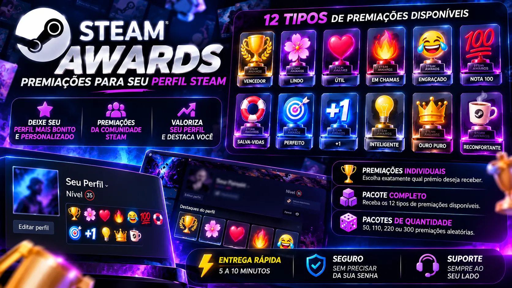 STEAM AWARDS | PREMIAÇÕES PARA PERFIL | ENTREGA RÁPIDA — imagem 2