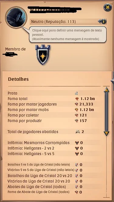 Conta Albion com 1.12bn de Fama Total + 494.9m Fama Amarela